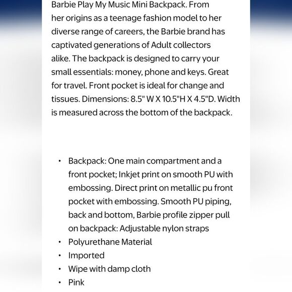 Barbie Play My Music Checkered Mini Backpack - Picture 6 of 11